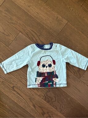 (5/$20) Hatley Light Blue Owl Sweatshirt with Navy Trim